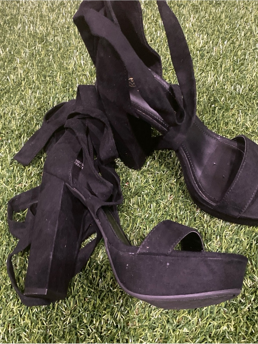 Black Platform Lace-Up Women's Heeled Sandals